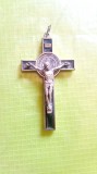 E76-IISUS HRISTOS Aplica Crucifix catholic veche inscriptie deosebita in latina.