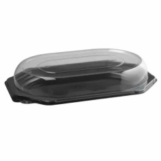 Set 100 Platouri Ovale cu Capac, 43x28x3.2 cm, Negre, Polipropilena, Set Platouri Plastic cu Capac pentru Catering, Platouri Plastic cu Capac pentru A foto