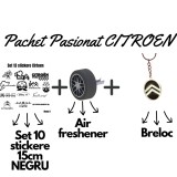 Set Cadou Pasionati Citroen , 13 Stickere Personalizate, Breloc 3D si Air Freshener Roata 3D