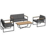 Outsunny Set mobilier de grădină pentru 4 persoane, rezistent la intemperii, set mobilier balcon cu sofă 2 locuri, 2 scaune, perne, măsuță laterală Gr