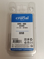 Memorie Ram Laptop, Crucial 32GB, DDR5, 2Rx8, PC5-4800Mhz, 1.1V, CL40, PC5-38400, CT32G48C40S5.C16A1, Non-ECC, sodimm, 262 pini