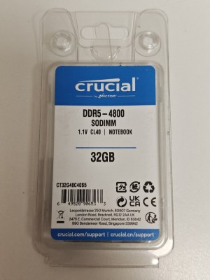 Memorie Ram Laptop, Crucial 32GB, DDR5, 2Rx8, PC5-4800Mhz, 1.1V, CL40, PC5-38400, CT32G48C40S5.C16A1, Non-ECC, sodimm, 262 pini foto
