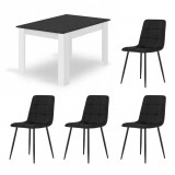 Masa pentru sufragerie/living + 4 scaune Kara, Artool, lemn, alb si negru, 120x80x75 cm