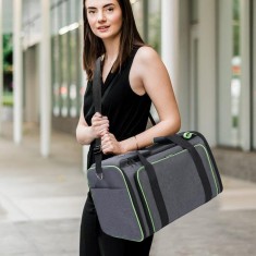 Geanta pentru transport caini si pisici , extensibila aprobata de companiile aeriene pentru calatorie, 3-10kg, 47X24X28, Gri-Portocaliu,Manolex&reg;