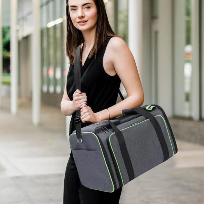 Geanta pentru transport caini si pisici , extensibila aprobata de companiile aeriene pentru calatorie, 3-10kg, 47X24X28, Gri-Portocaliu,Manolex&reg;