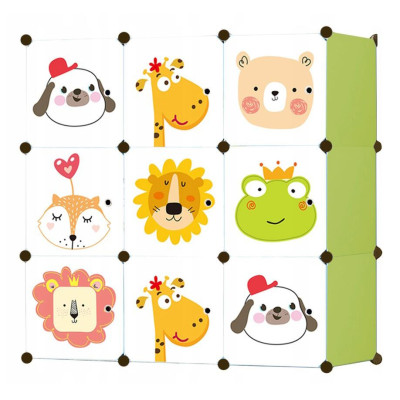 Dulap modular pentru copii, Mufart, plastic, 9 compartimente, alb si verde, 110x37x110 cm foto