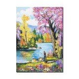 Tablou cu pescarul norocos pictat manual, O zi minunata, 70x50cm ulei pe panza, Constantin Feraru