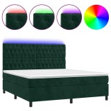 Cumpara ieftin Pat cu arcuri, saltea si LED, verde inchis, 180x200 cm, catifea