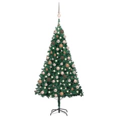 vidaXL Brad Crăciun pre-iluminat cu set globuri, verde, 180 cm, PVC 3077622