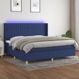 Cumpara ieftin Pat cu arcuri, saltea și LED, albastru, 200x200 cm, textil