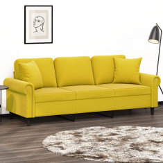 vidaXL Canapea cu 3 locuri cu pernuțe, galben, 180 cm, catifea foto