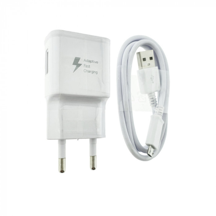 Set incarcator USB 2A, cu cablu microUSB 80 cm, Travel Adapter, Adaptive Fast Charging, alb, bulk