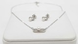 Cumpara ieftin Set Bijuterii din Argint 925 Rodiat cu Perle , Colier E i Cercei Rectangulari cu Pavaj Asimetric din Zirconiu