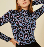 Bluza pe gat cu imprimeu leopard, mov, dama, Shein