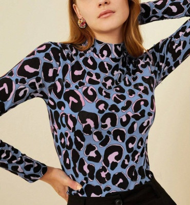 Bluza pe gat cu imprimeu leopard, mov, dama, Shein foto