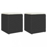 vidaXL Scaune de grădină cu perne 2 buc Negru 40x40x43 cm Poly Ratan