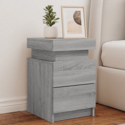 vidaXL Noptieră cu lumini LED, gri sonoma, 35x39x55 cm 836759 foto