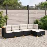 Cumpara ieftin Set mobilier de grădină cu perne, 5 piese, negru, poliratan