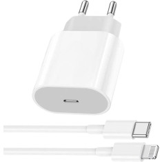 Incarcator Rapid 20W compatibil cu Apple iPhone 14/13/12/11/Pro/Pro Max/Plus/Pad/AirPods, Type-C, Cablu de Date Lightning 1m inclus, Fast Charge, Star