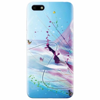 Husa silicon pentru Huawei Y5 Prime 2018, Artistic Paint Splash Purple Butterflies foto