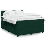 vidaXL Pat box spring cu saltea, verde &icirc;nchis, 140x190 cm, catifea 3290031