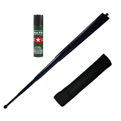 Kit pentru autoaparare format din baston telescopic 65 cm negru si spray 90 ml ems 36789 foto