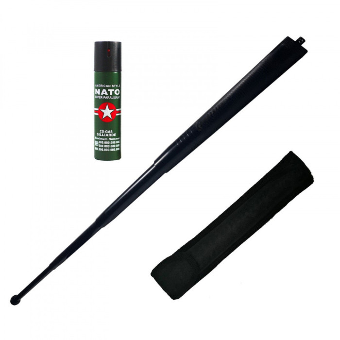 Kit pentru autoaparare format din baston telescopic 65 cm negru si spray 90 ml ems 36789