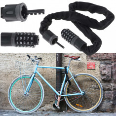 Antifurt bicicleta, Dispozitiv de blocare biciclete, Cifru cu 5 digits, lungime 90cm, culoare Neagra foto