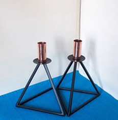 Pereche sfeșnice metal și cupru, hand made, vopsite electrostatic - Suedia