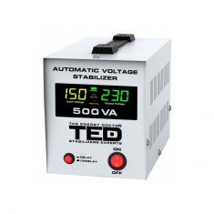 Stabilizator tensiune 300W 230V cu 2 iesiri Schuko si sinusoidala pura + ecran LCD cu valorile tensiunii, TED Electric TED000194