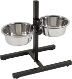 Hranitor cu cupe din oțel inoxidabil, bol pentru c&acirc;ine reglabil infinit, 2 x 1800 ml, &icirc;nălțime 43 cm, negru