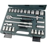 Trusa Chei Tubulare Mannesmann 29080, 25 Piese, Prindere 1/2 inch, Crom Satinat, cu Clichet si Prelungitoare