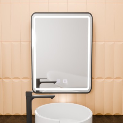 Oglinda LED Rectangulara, 50x70cm, EDGE Touch, Sistem Dezaburire, Rama Neagra ModernLight Concept foto