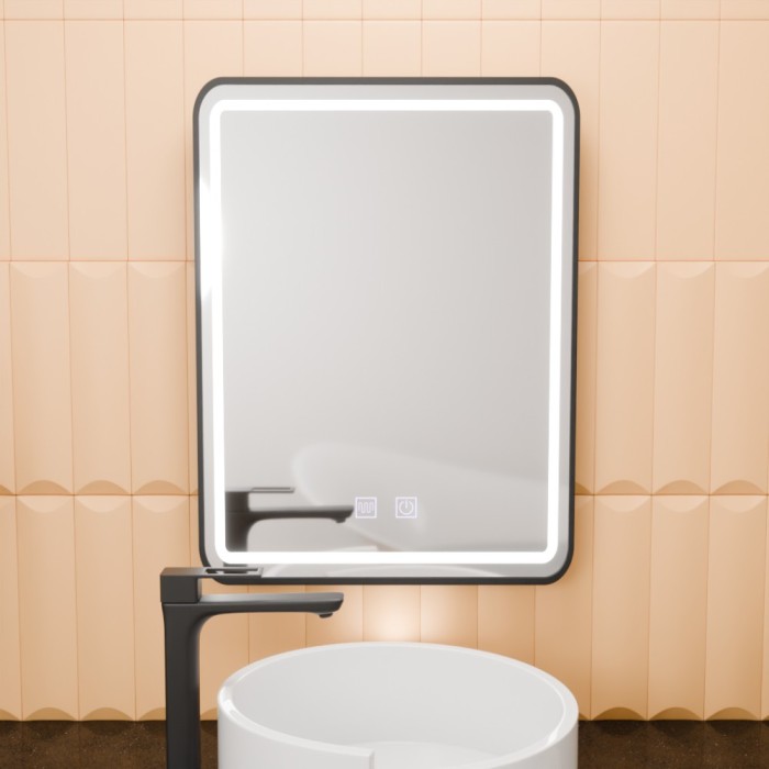 Oglinda LED Rectangulara, 50x70cm, EDGE Touch, Sistem Dezaburire, Rama Neagra ModernLight Concept