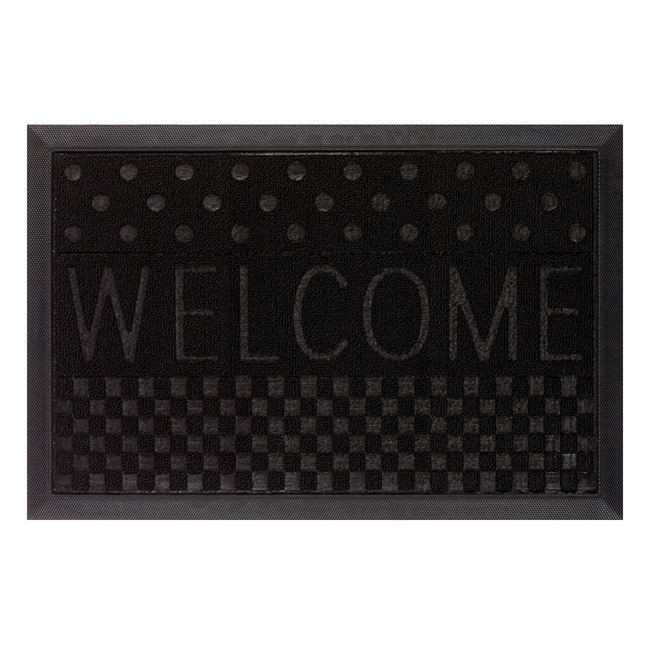 Covor intrare ConceptSeller&reg;, antiderapant, dreptunghiular cu diferite forme si mesaj in relief &rdquo;Welcome&rdquo;, Lungime x Latime x Grosime 60 x 40 x 0.5 cm