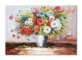 Cumpara ieftin Tablou 3D vaza cu flori multicolore pictat manual, Ikebana, 70x50cm ulei pe panza, Valentin Pop