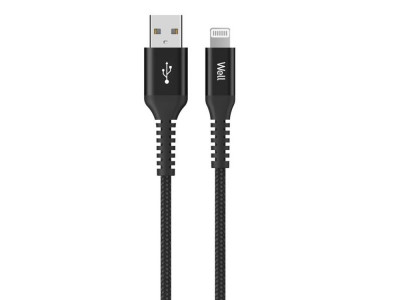 Cablu USB2.0 A tata - Lightning tata 1m 2.4A negru PVC+Nylon Well foto