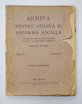 ARHIVA PENTRU STIINTA SI REFORMA SOCIALA 1921 ANUL II foto