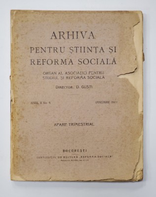 ARHIVA PENTRU STIINTA SI REFORMA SOCIALA 1921 ANUL II foto