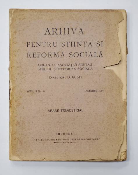 ARHIVA PENTRU STIINTA SI REFORMA SOCIALA 1921 ANUL II