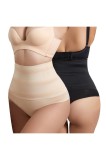 Chiloți tanga modelatori pentru femei cu controlul abdomenului, talie &icirc;naltă &ndash; Negru și Bej XL