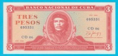 Cuba 3 Pesos 1988 &amp;quot;Che Guevara&amp;quot; UNC seria CD06 695331 foto