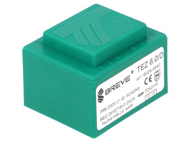 Transformator &icirc;ncapsulat 6VA 230V 24V 250mA PCB