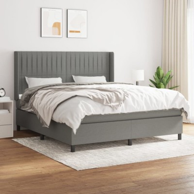 vidaXL Pat box spring cu saltea, gri &amp;icirc;nchis, 180x200 cm, textil 3131610 foto