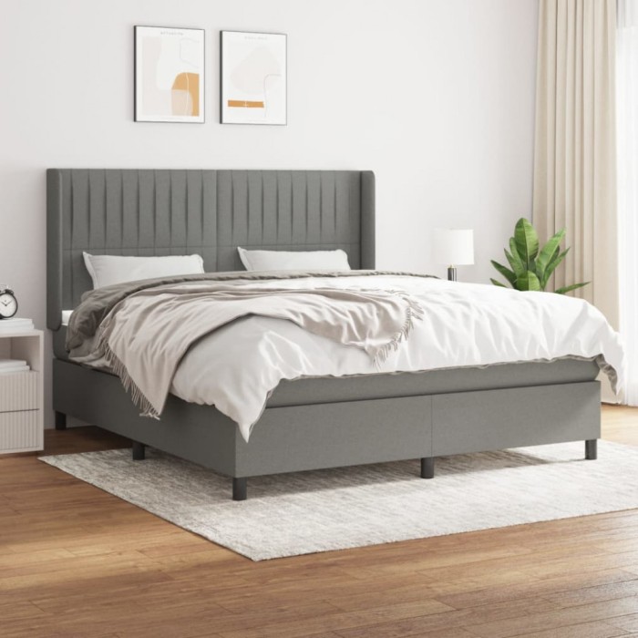 vidaXL Pat box spring cu saltea, gri &icirc;nchis, 180x200 cm, textil 3131610