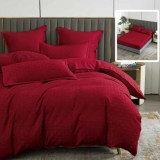 Lenjerie de pat natur uni stripe 6 piese cu cearsaf (rosu)