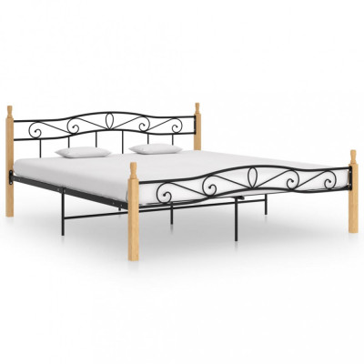 Cadru de pat, negru, 180x200 cm, metal și lemn masiv de stejar foto