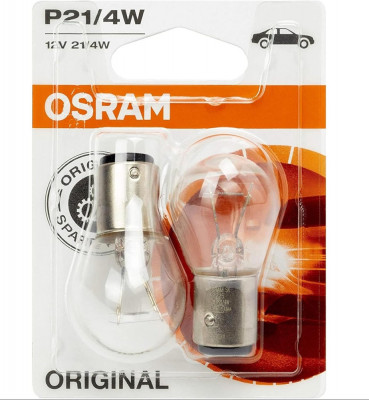 Set 2 bec P21 4W Osram Original Blister dublu filament pentru lampa frana foto