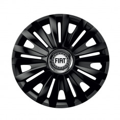 Set 4 capace roti Negre Cu Inel Cromat Royal pentru gama auto Fiat, R16