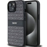 Husa iPhone 15 Plus - DKNY Leather Mono Stripe &amp; Metal Logo (DKHCP15MPRTHSLK) - Black
